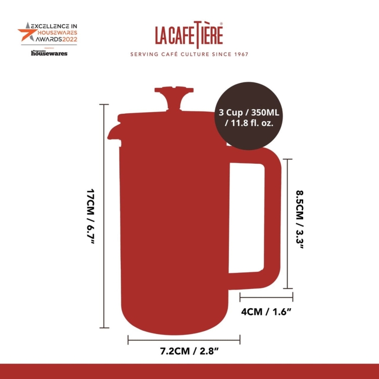 Wymiary kawiarki french press PISA 350 ml La Cafetiere