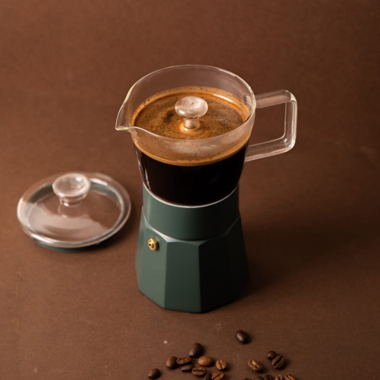 Kawiarka włoska na indukcję szklana VERONA zielona 6 tz / La Cafetiere LCSTES6CGLGRN