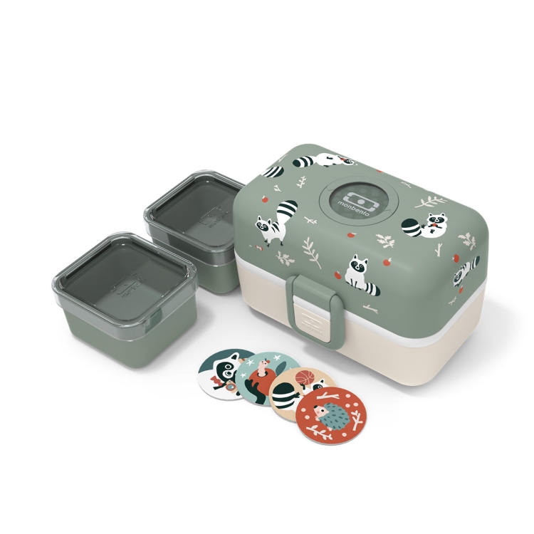 Monbento MB Tresor zielony lunchbox z motywem szopa pracza – widok z góry