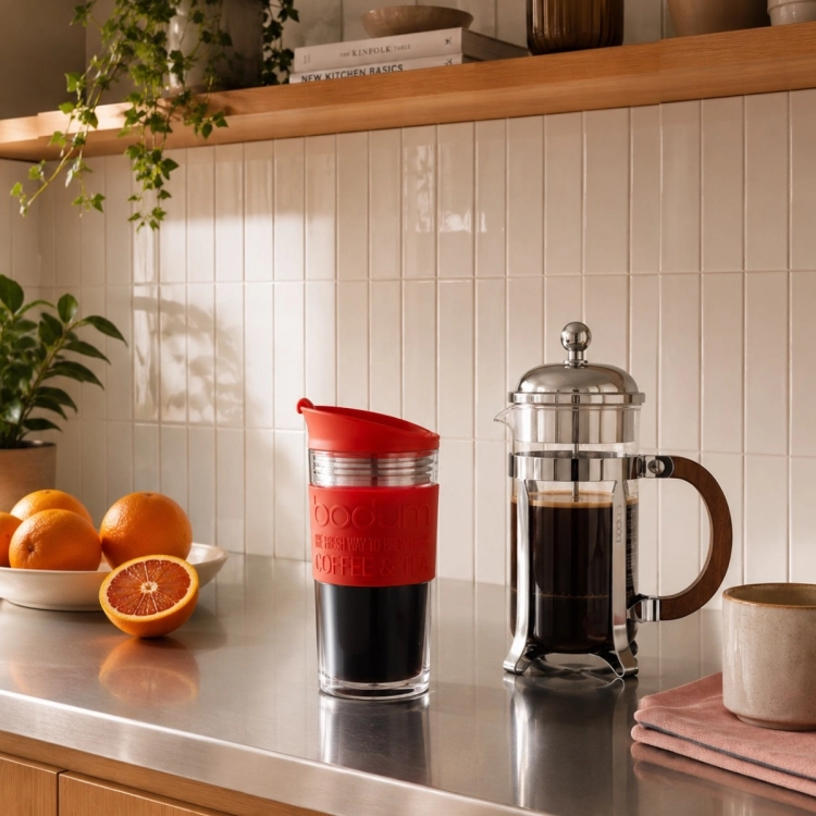 Kubek 350 ml z czerwoną silikonową obręczą